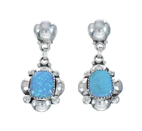 Genuine Sterling Silver Blue Opal Navajo Link Necklace And Earrings Set NN20318